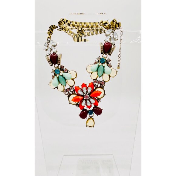 J Crew Multicolor Rhinestone Flower Adjustable Statement Necklace - Picture 2 of 9